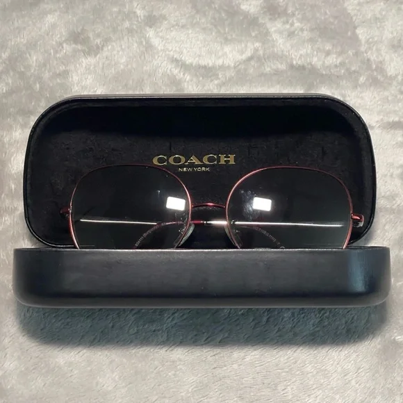COACH Womens Round Sunglasses Burgundy Silver Gradient Metal Frame HC7108 934111 - Picture 2 of 13